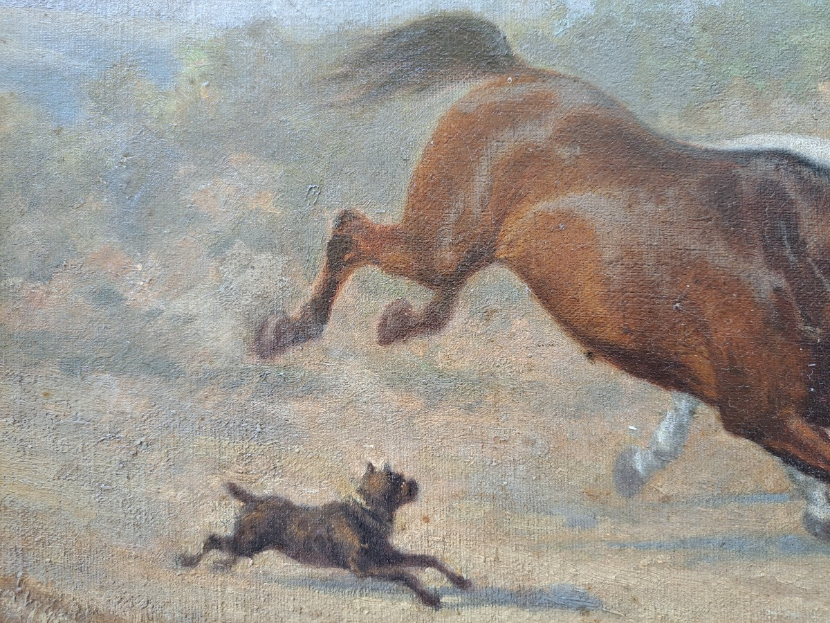 "Cavalier et montures", école française fin 19ème.-photo-4