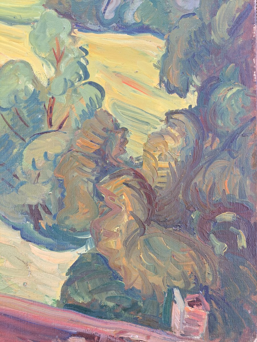 “view Of The Village”, Expressionist School Of The 20th Century.-photo-2