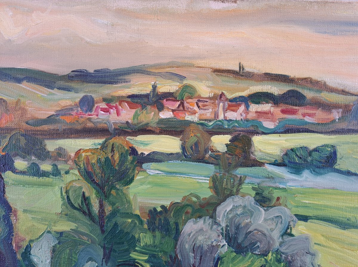 “view Of The Village”, Expressionist School Of The 20th Century.-photo-4
