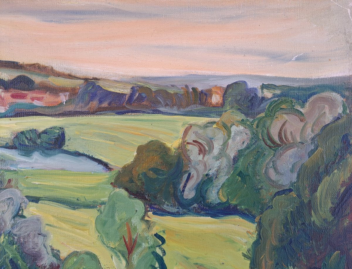 “view Of The Village”, Expressionist School Of The 20th Century.-photo-5