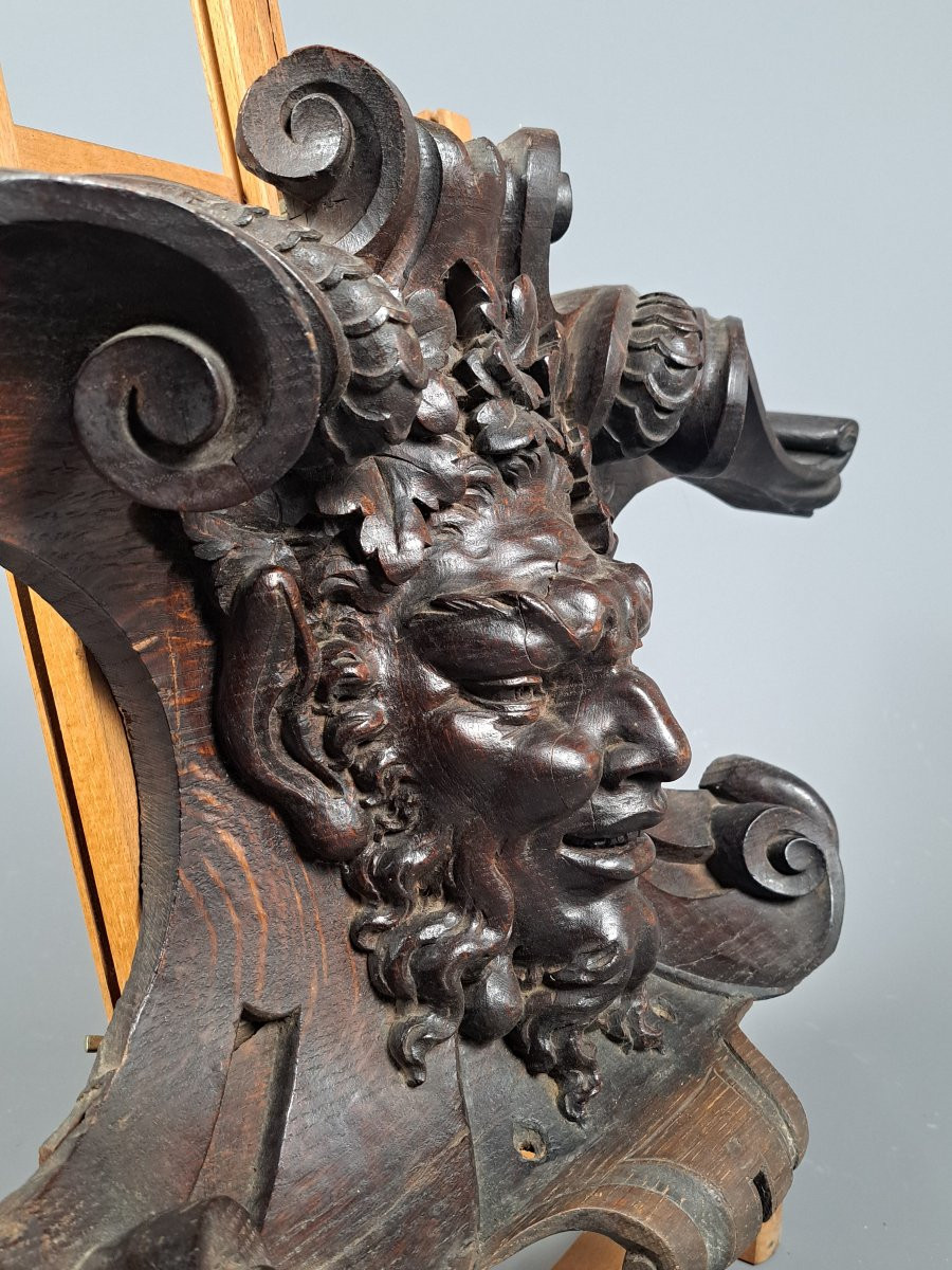 "carved Oak Faun's Head", Second Half Of The 19th Century.-photo-3