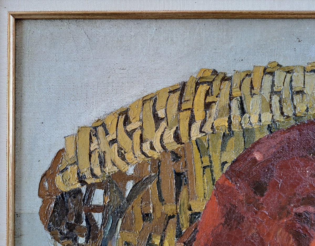 "Nature morte au tourteau", Huile sur Toile XXème-photo-3