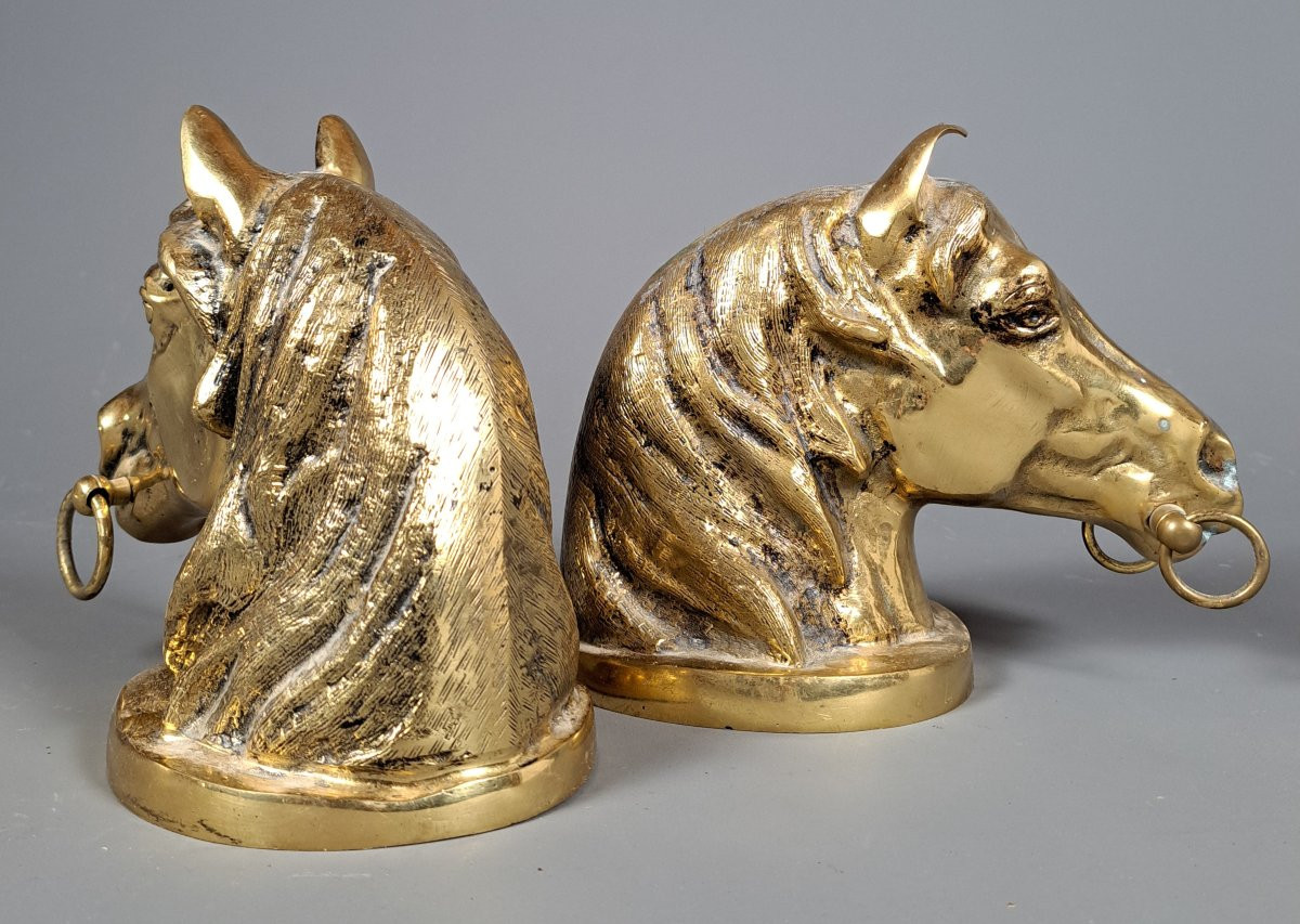Pair Of Gilded Bronze Horse Heads.-photo-2