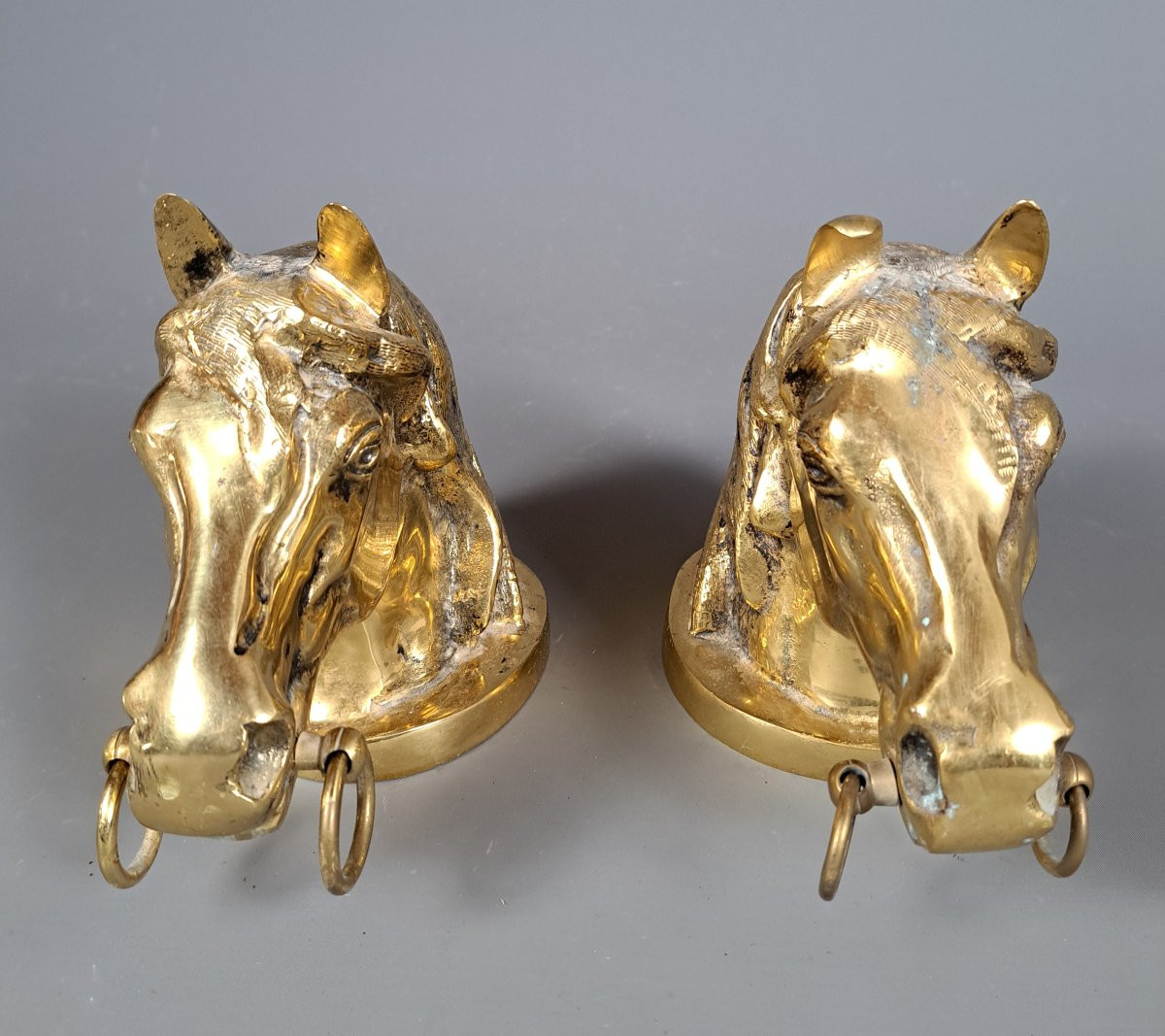 Pair Of Gilded Bronze Horse Heads.-photo-3