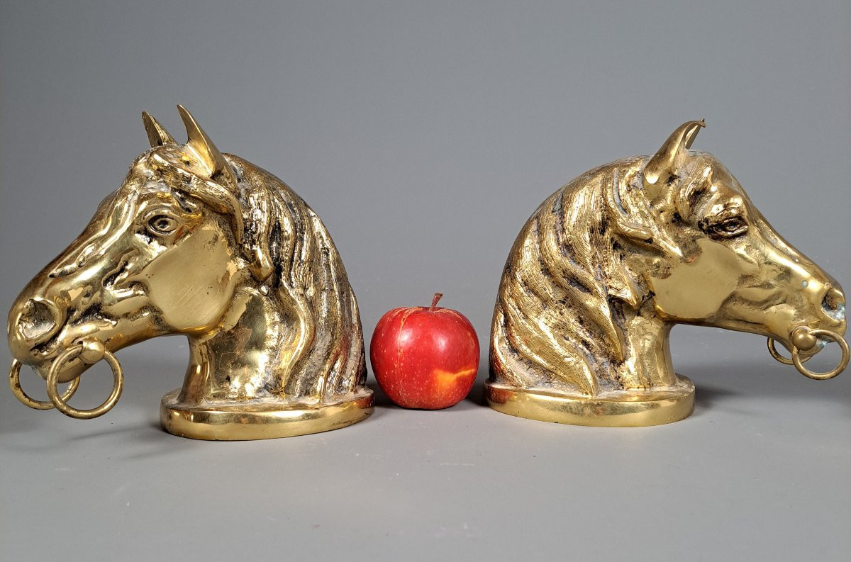 Pair Of Gilded Bronze Horse Heads.-photo-1