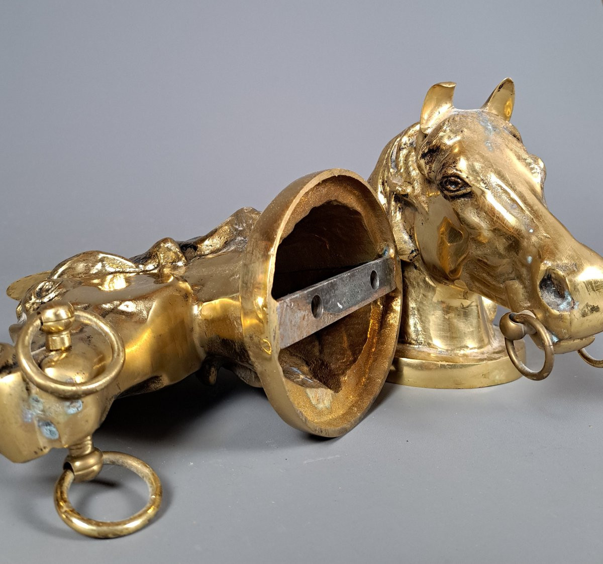 Pair Of Gilded Bronze Horse Heads.-photo-3