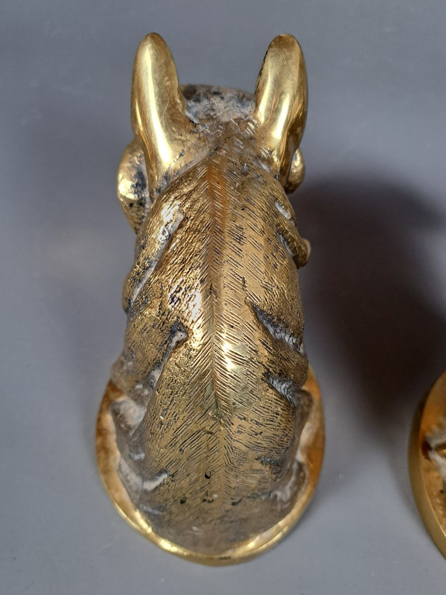 Pair Of Gilded Bronze Horse Heads.-photo-5
