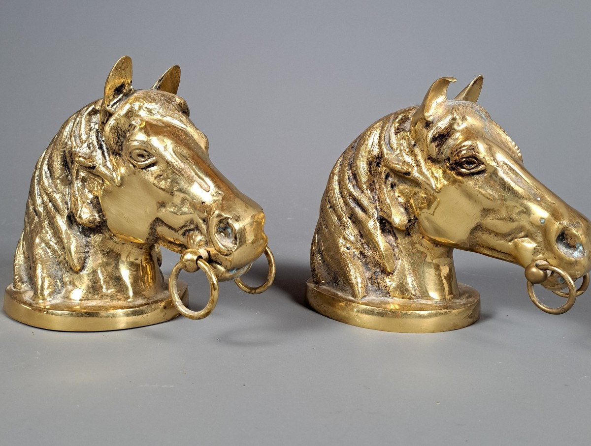Pair Of Gilded Bronze Horse Heads.