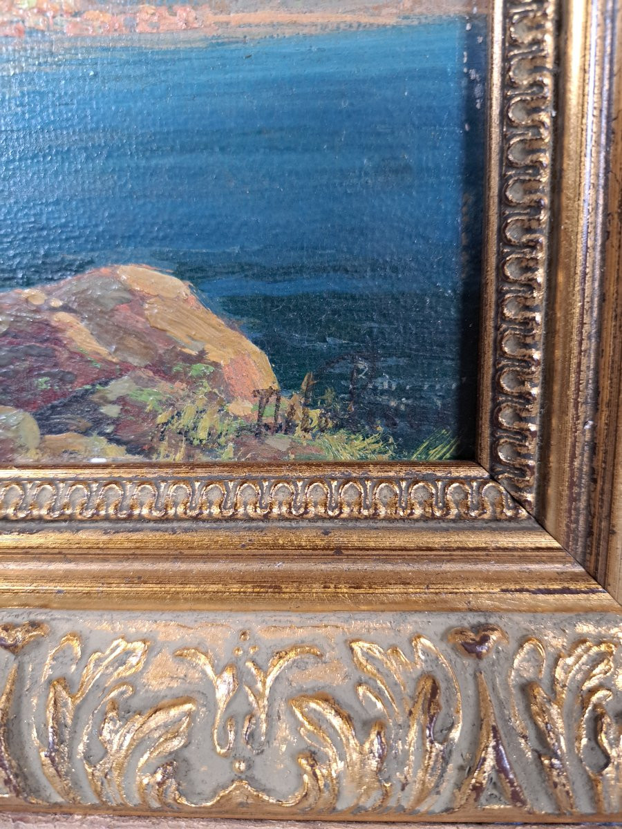 "mediterranean Bay", Oil On Hardboard, Early 20th Century.-photo-3