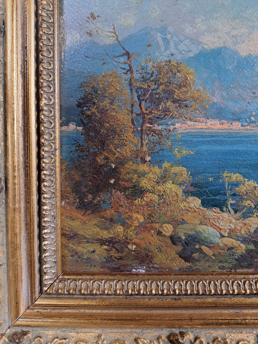 "mediterranean Bay", Oil On Hardboard, Early 20th Century.-photo-4