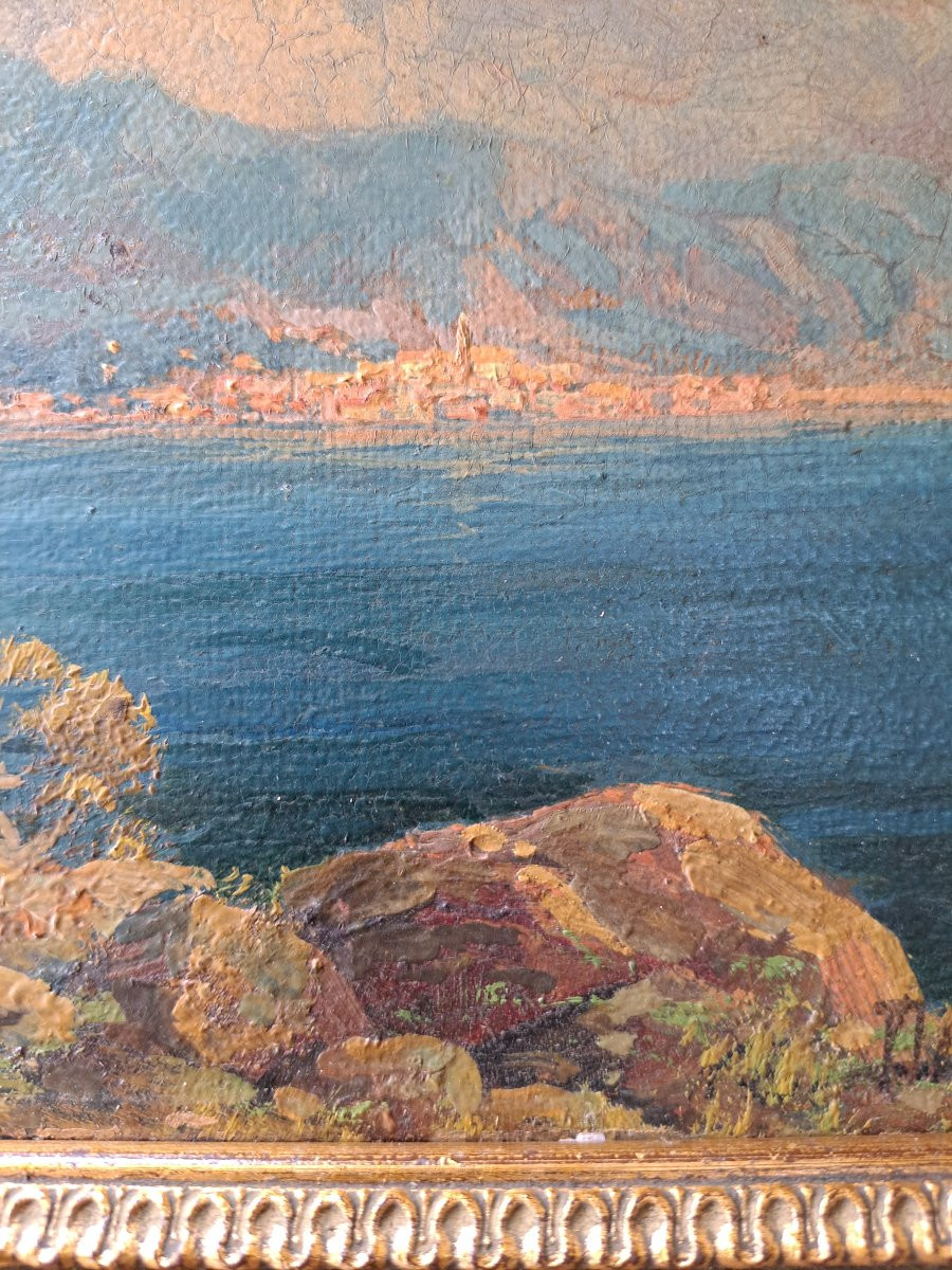 "mediterranean Bay", Oil On Hardboard, Early 20th Century.-photo-3