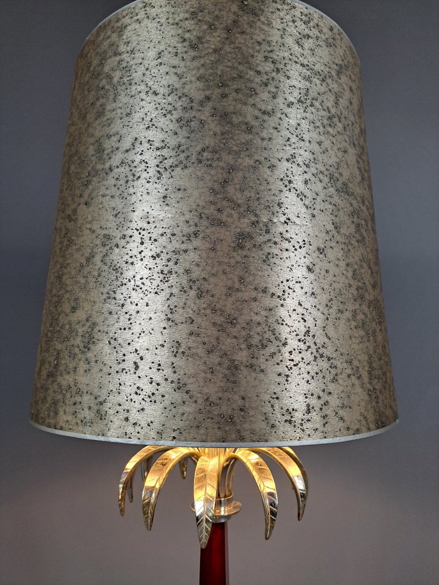 Large Palm Tree Lamp From The 60s/70s, In Silver-plated Bronze.-photo-2