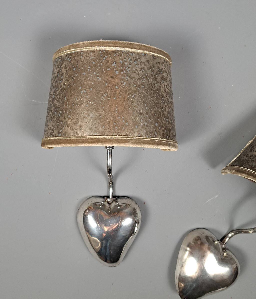 Pair Of Silver Metal Wall Lights From The Early 1970s.-photo-2
