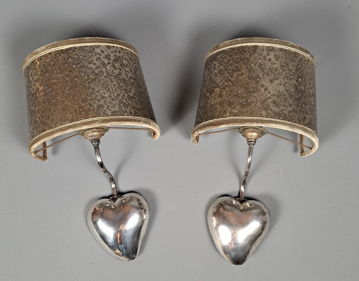 Pair Of Silver Metal Wall Lights From The Early 1970s.
