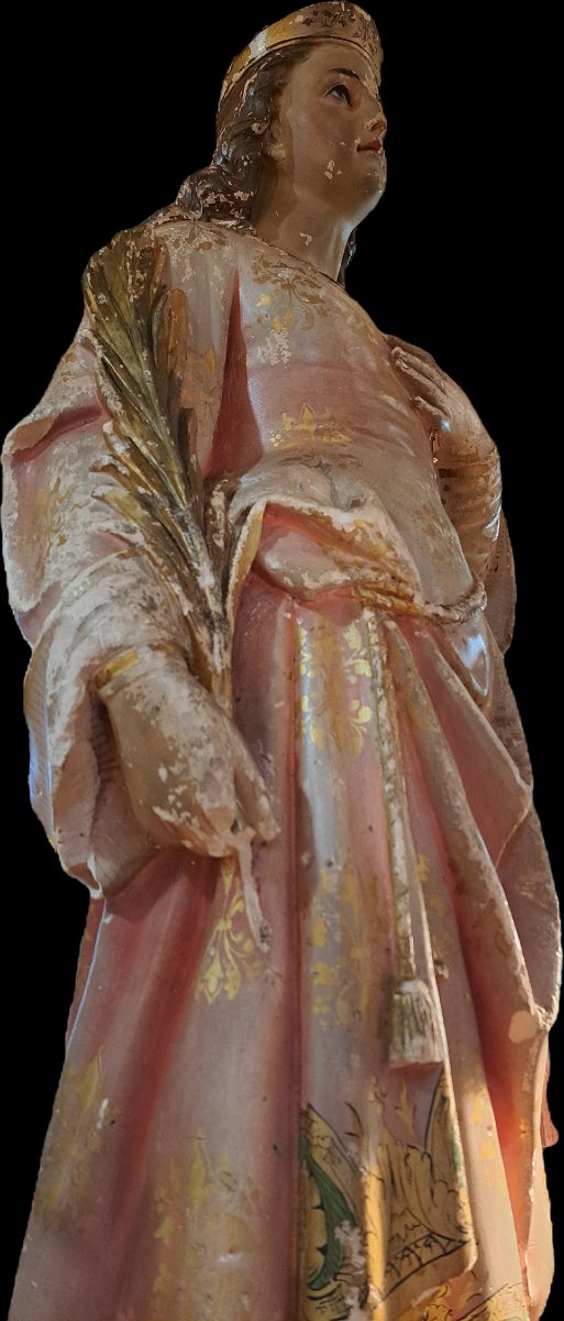 Important Polychrome Plaster Statue Of A Saint.-photo-2