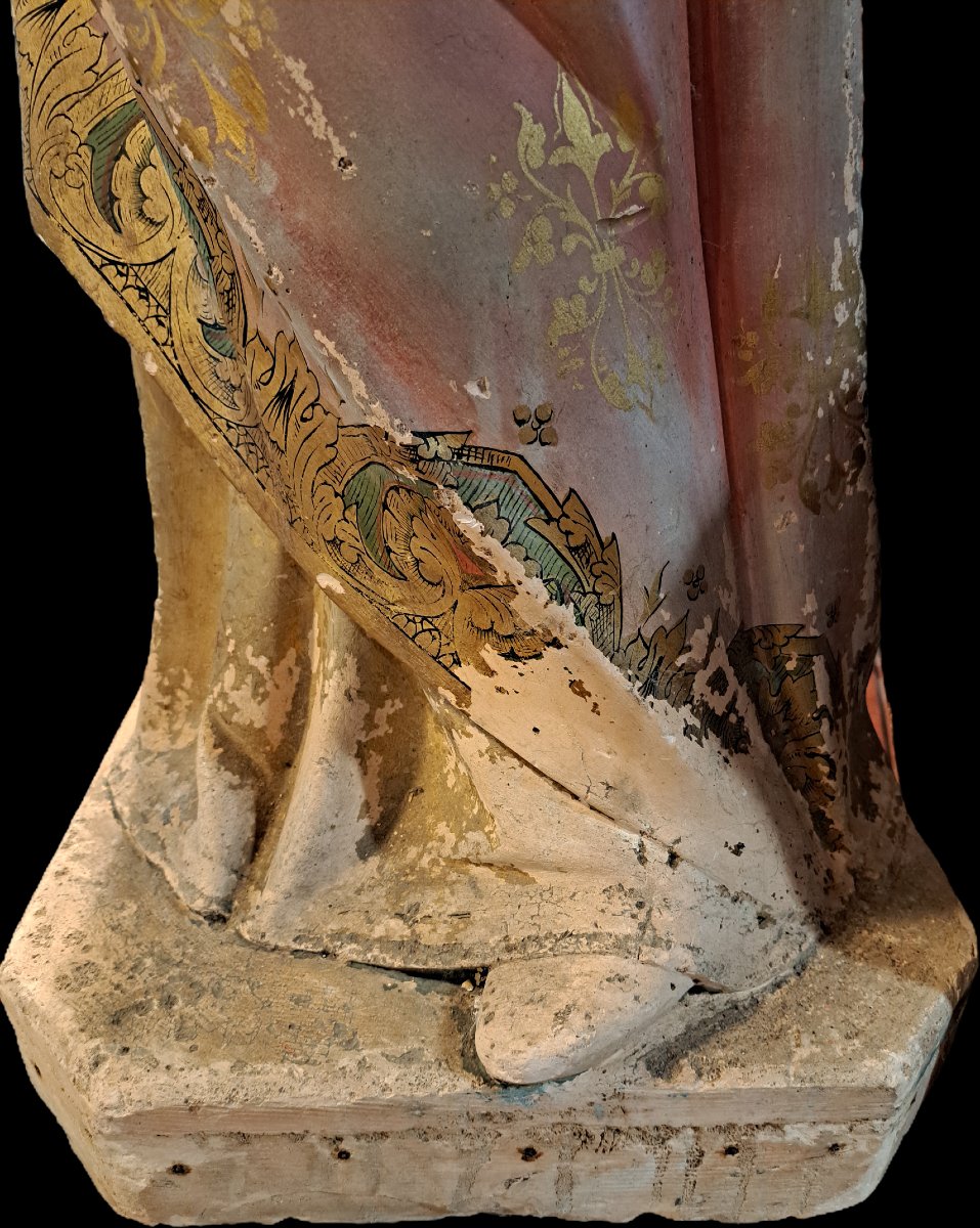 Important Polychrome Plaster Statue Of A Saint.-photo-3