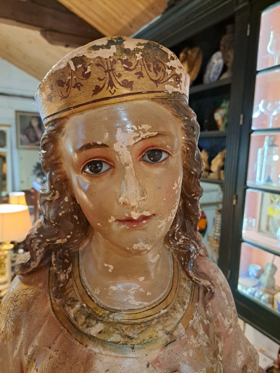 Important Polychrome Plaster Statue Of A Saint.-photo-8