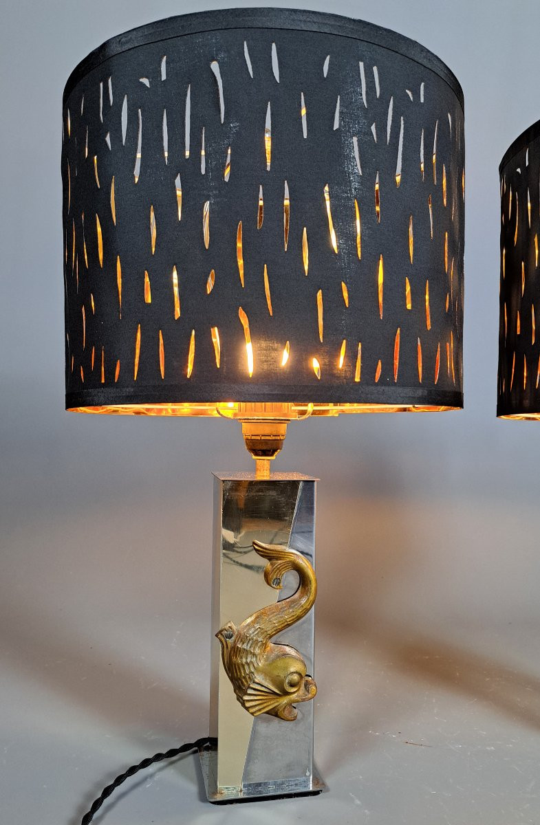 Pair Of Dolphin Lamps, 1970s/80s.-photo-4