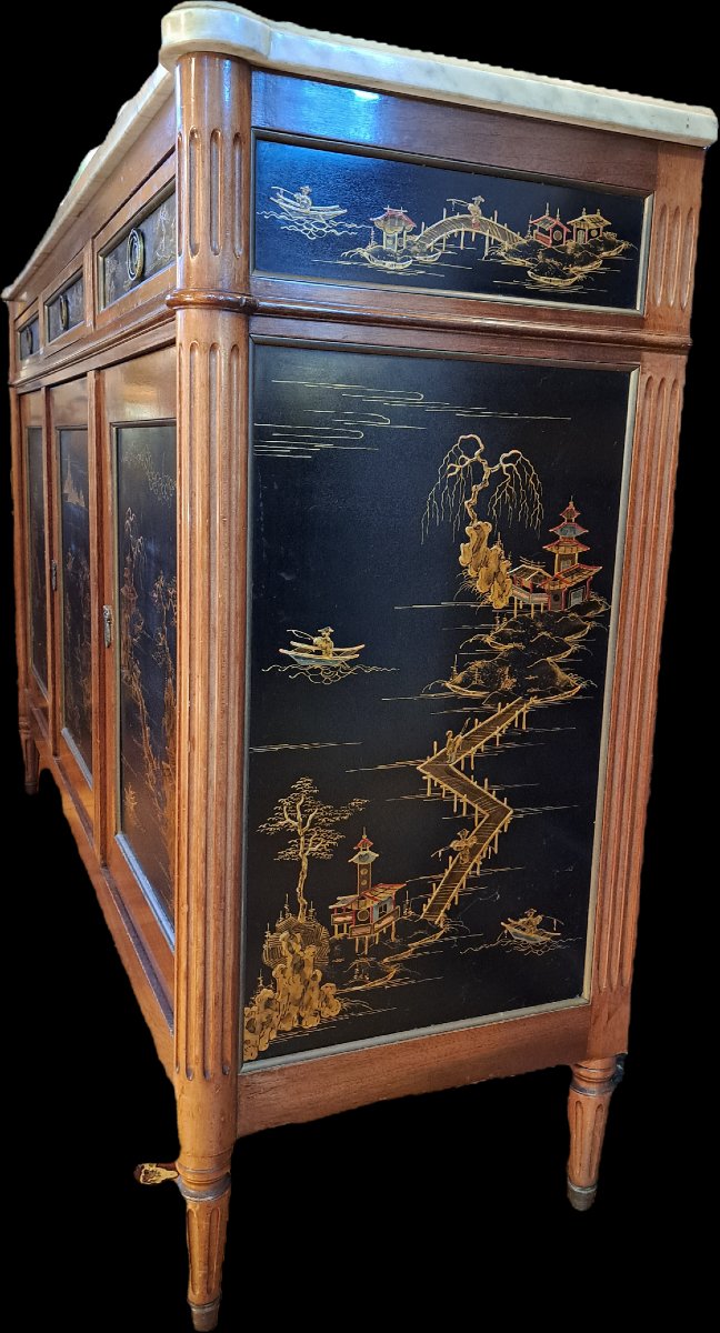 Enfilade de style Louis XVI à décors de laques japonaises-photo-3