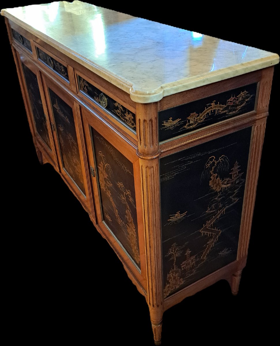 Enfilade de style Louis XVI à décors de laques japonaises-photo-4