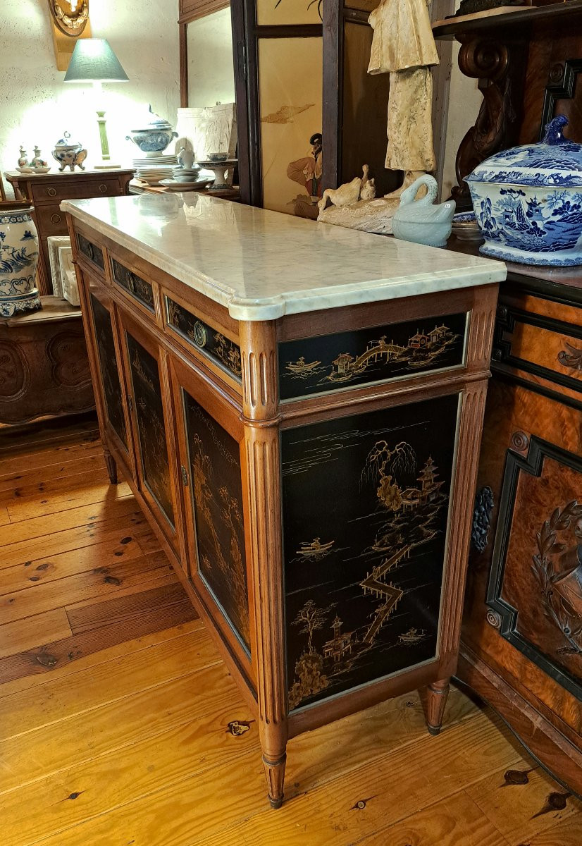 Enfilade de style Louis XVI à décors de laques japonaises-photo-2