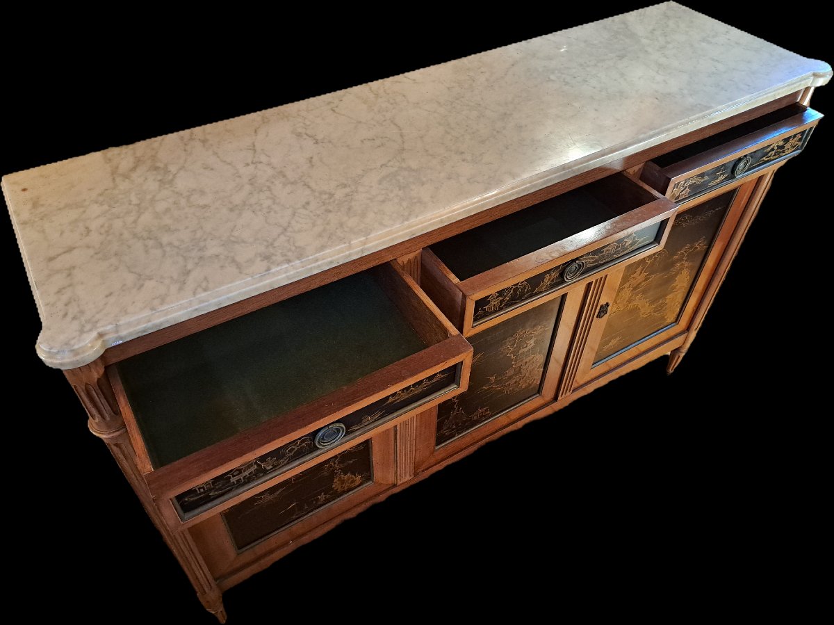 Enfilade de style Louis XVI à décors de laques japonaises-photo-5