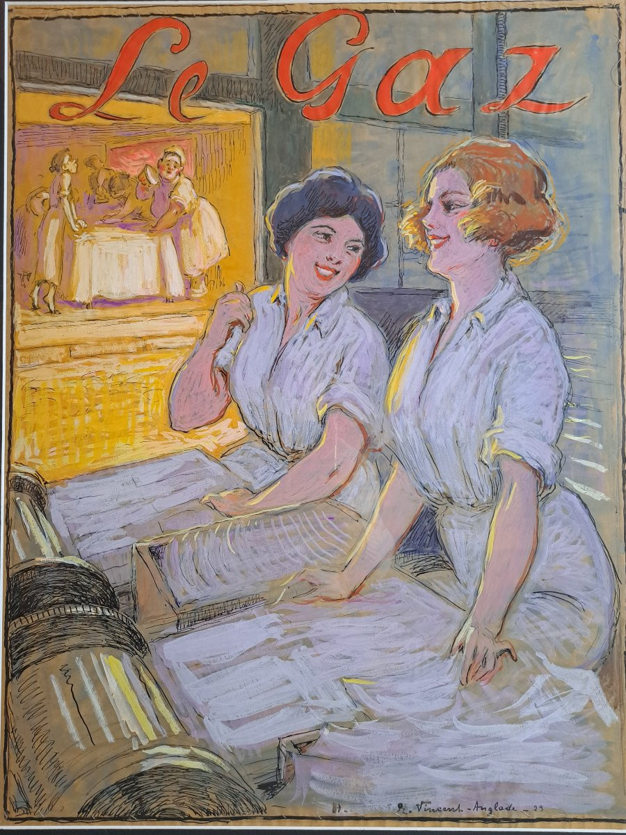 Henri VINCENT-ANGLADE (1876-1956), Projet d'affiche "Le Gaz".-photo-4