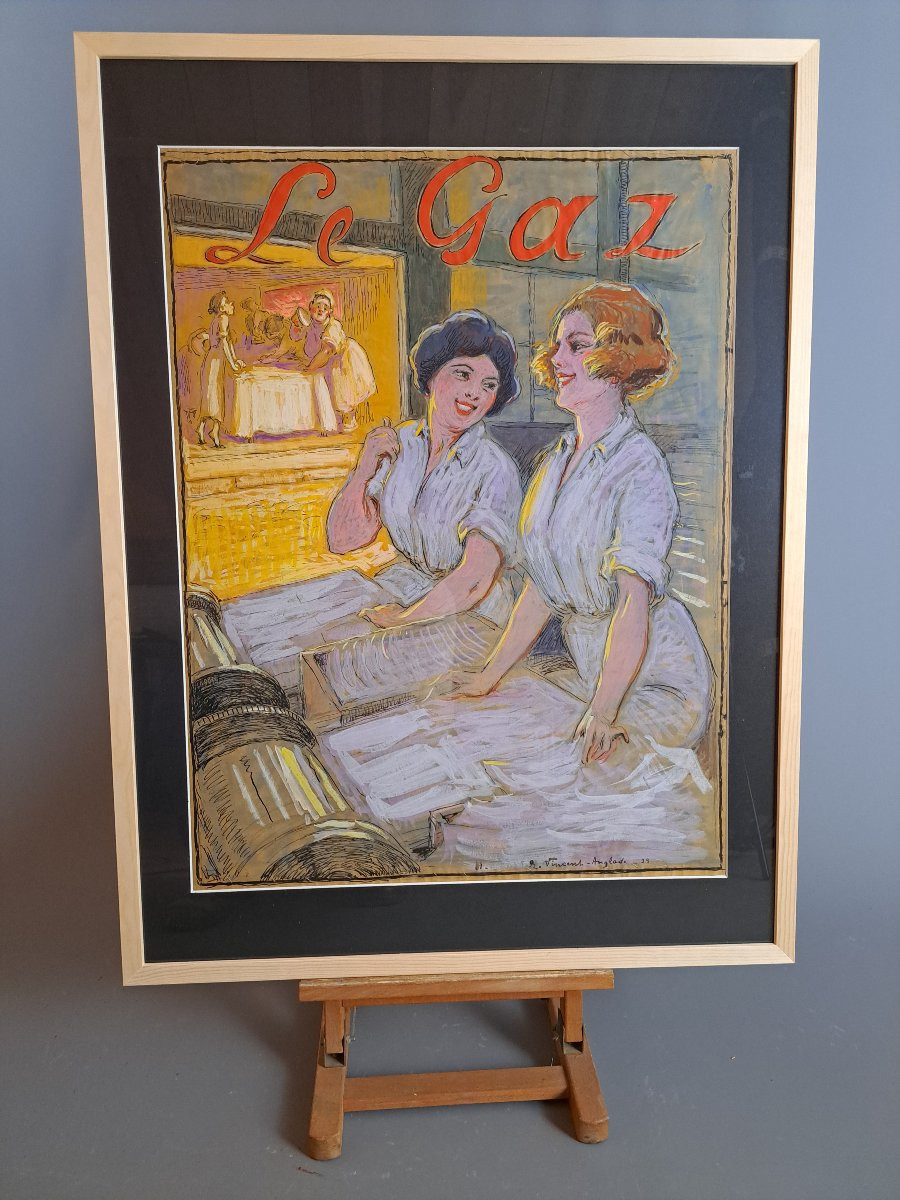 Henri VINCENT-ANGLADE (1876-1956), Projet d'affiche "Le Gaz".-photo-4