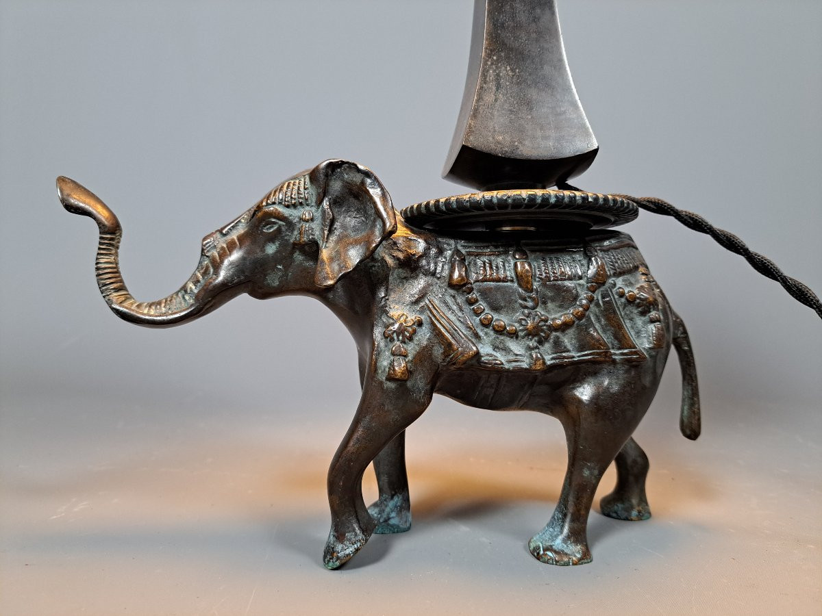 Lampe éléphant en bronze.-photo-2