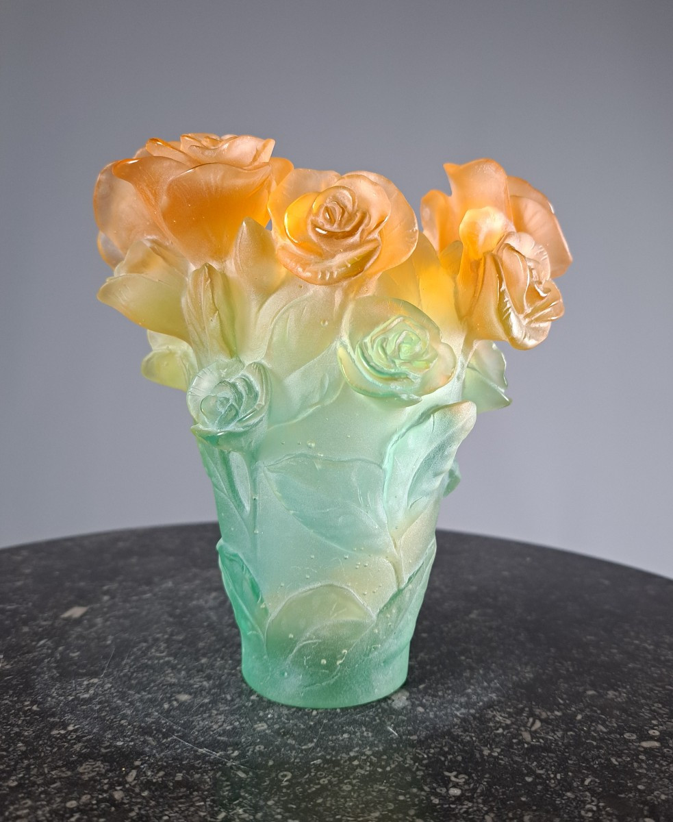 Daum France Vase, "rose Passion" Model