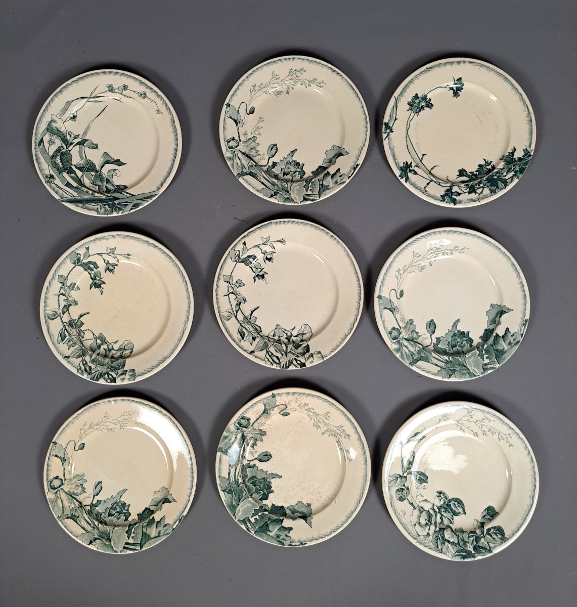 Part Of A "chartreuse" Pattern Earthenware  Dinner Service - Vieillard Bordeaux Factory-photo-2