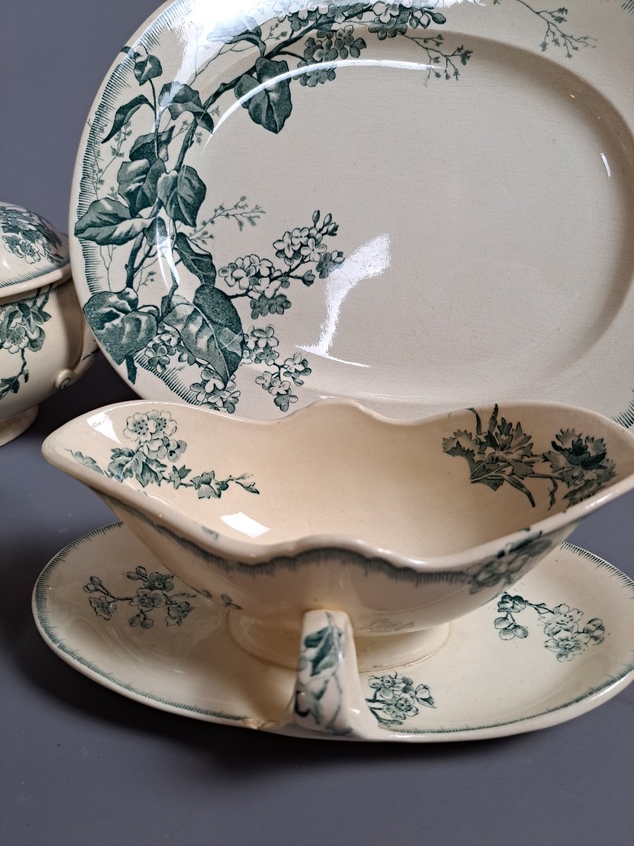 Part Of A "chartreuse" Pattern Earthenware  Dinner Service - Vieillard Bordeaux Factory-photo-4