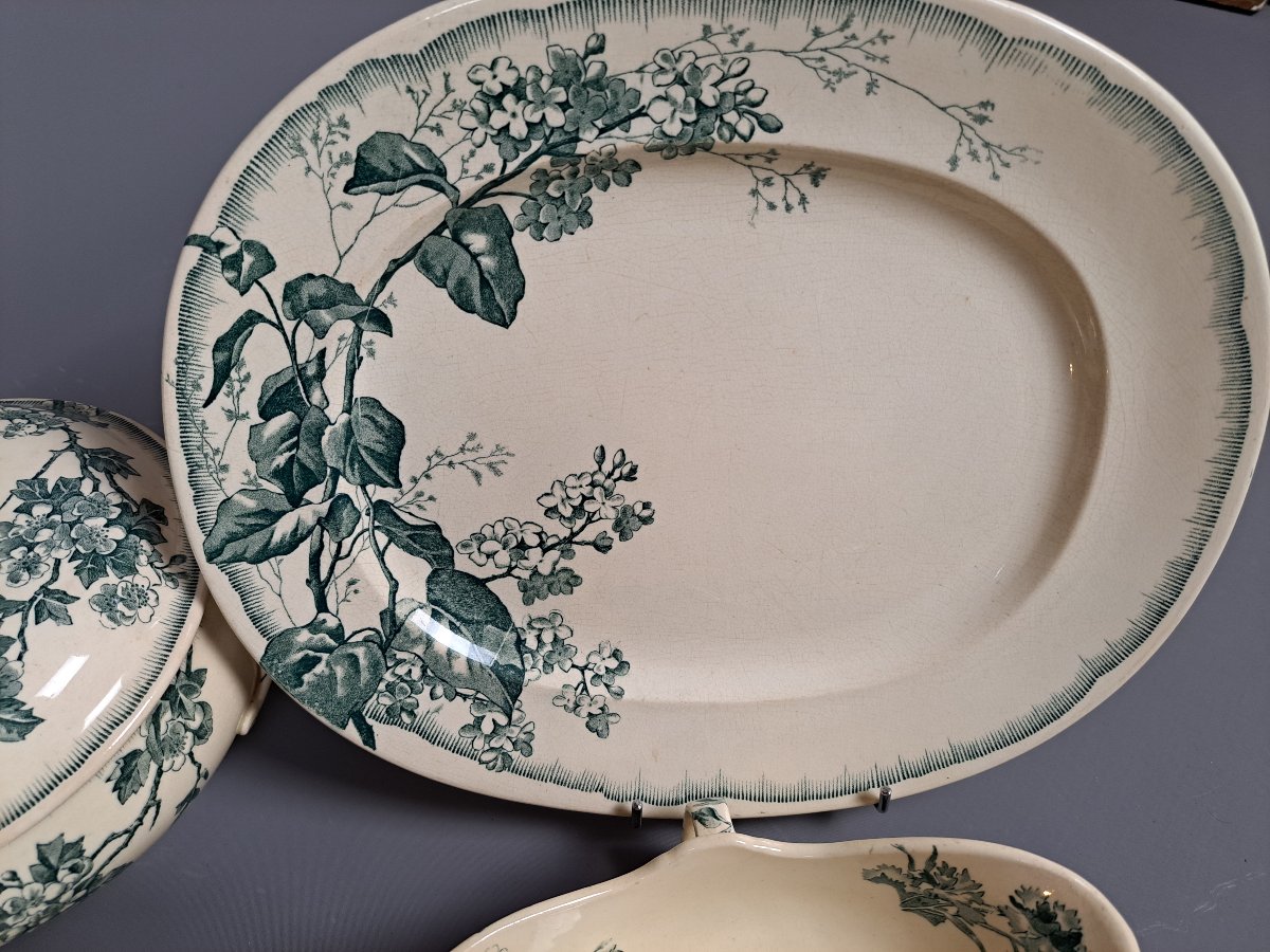Part Of A "chartreuse" Pattern Earthenware  Dinner Service - Vieillard Bordeaux Factory-photo-5