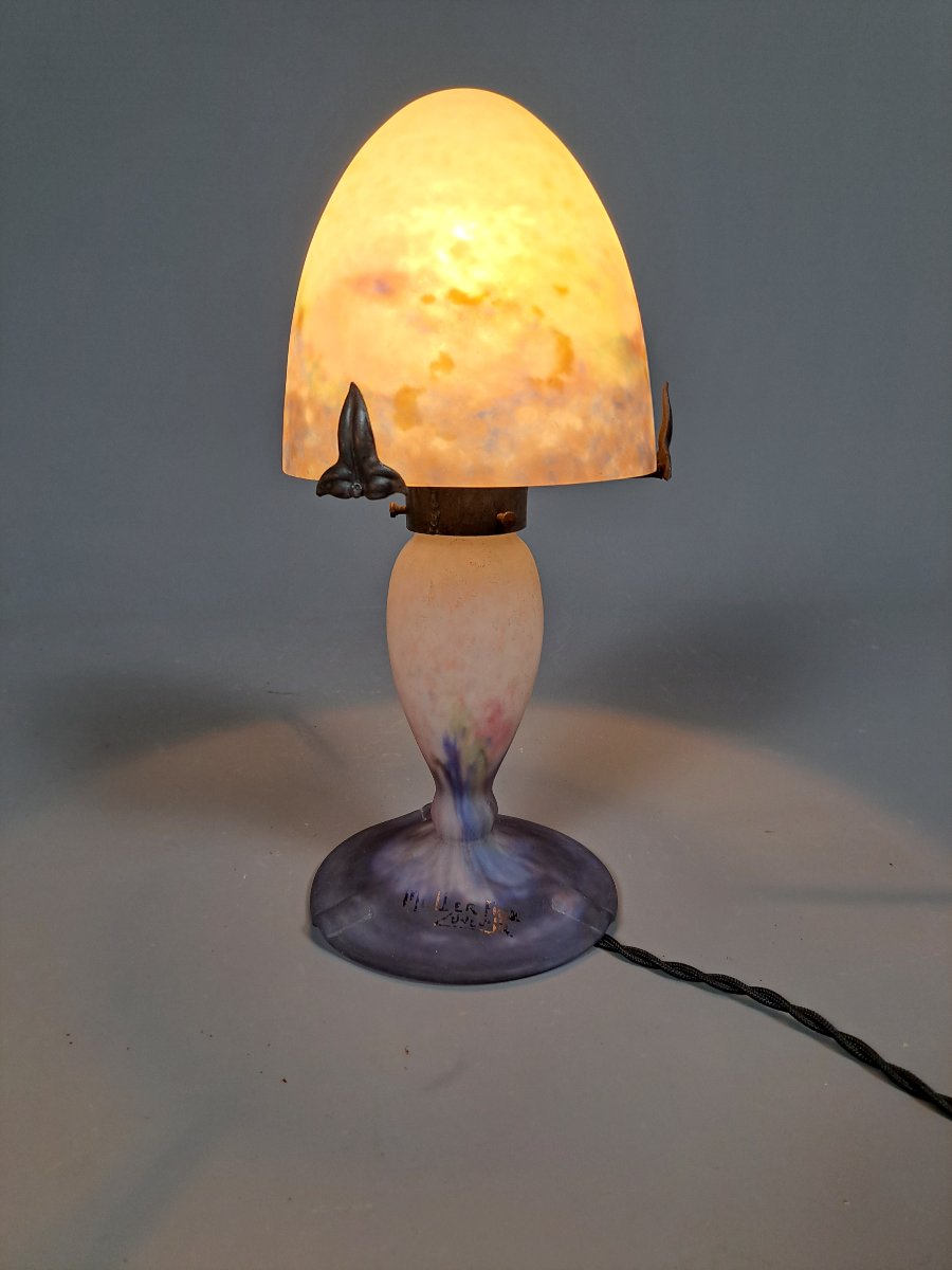 Lampe champignon en pate de verre, Muller Frères à Lunéville-photo-1