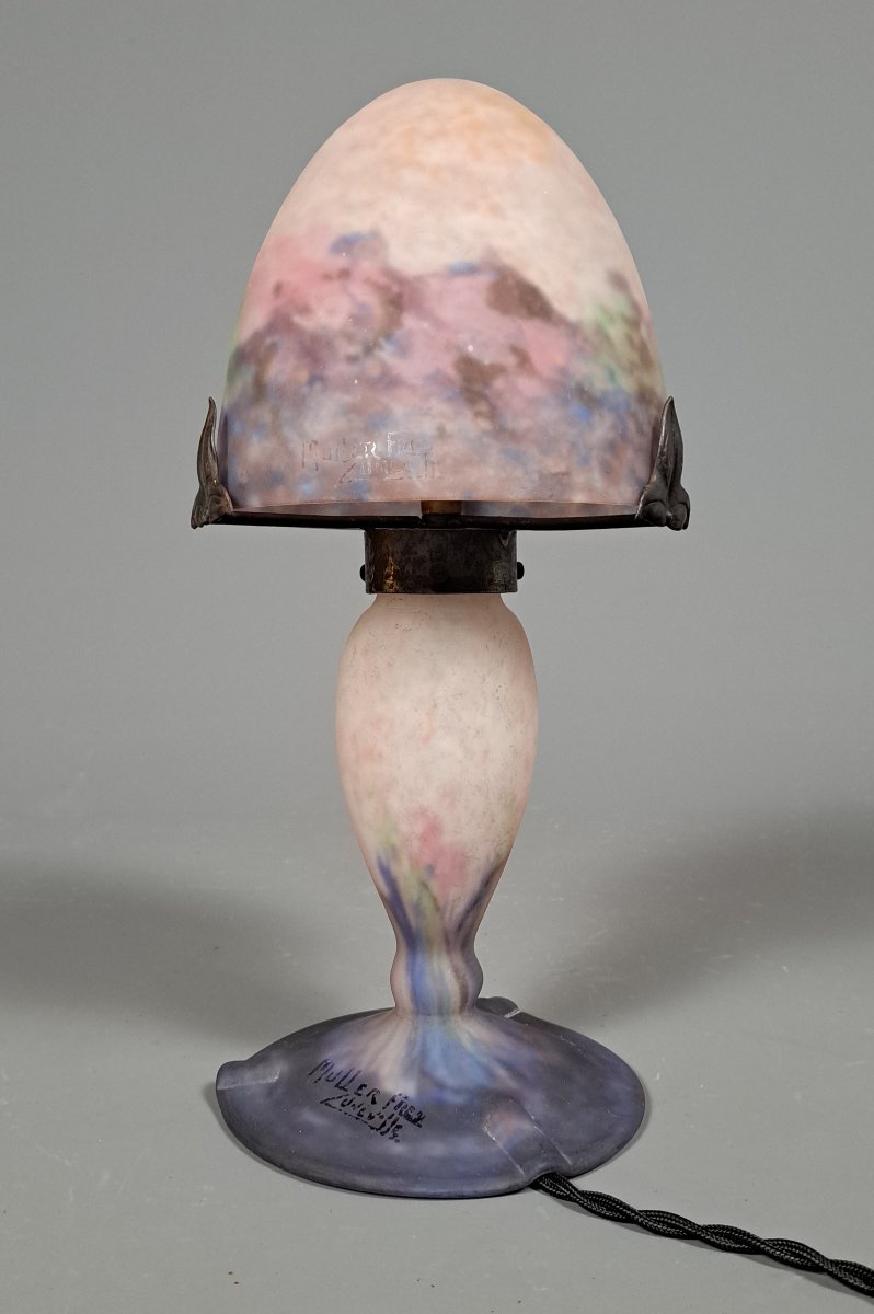 Lampe champignon en pate de verre, Muller Frères à Lunéville-photo-3