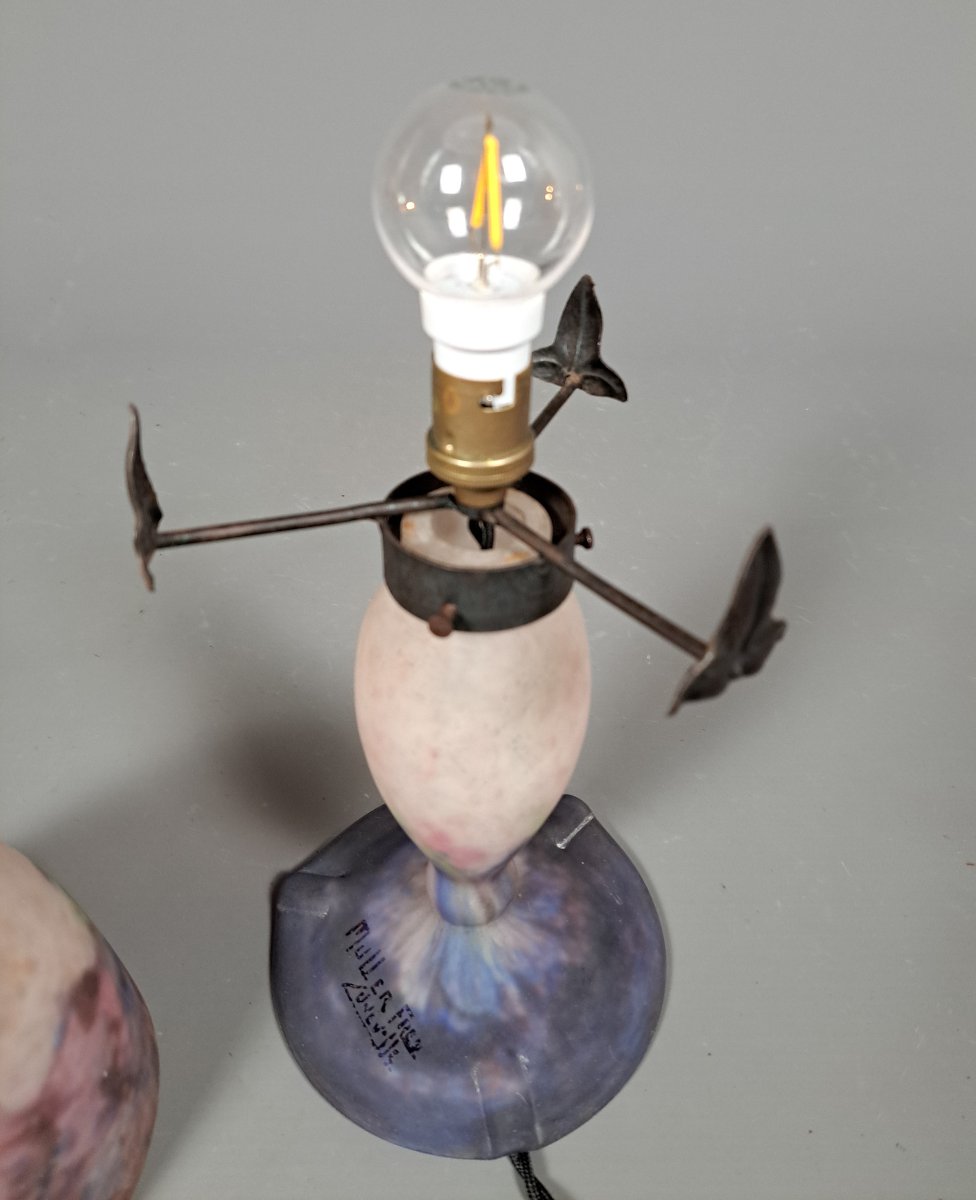 Lampe champignon en pate de verre, Muller Frères à Lunéville-photo-4