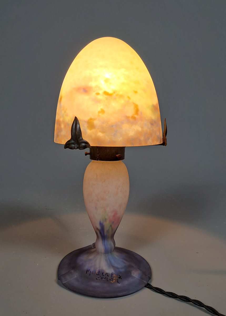 Lampe champignon en pate de verre, Muller Frères à Lunéville