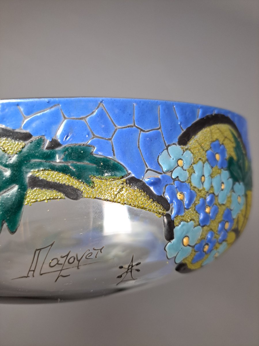 Coupe en verre Art Déco à décor émaillé, signée A. Mazoyer.-photo-2