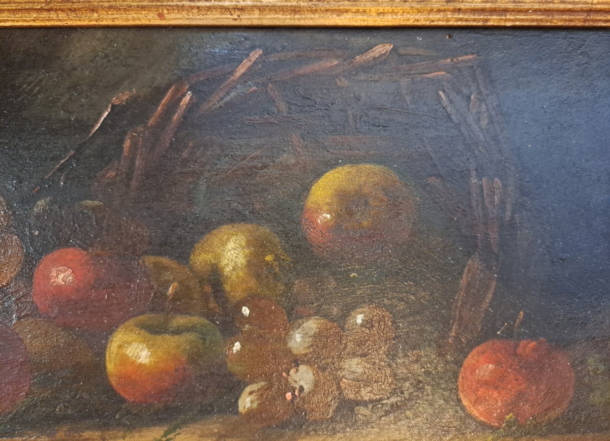 Nature Morte aux fruits et panier. Ecole française de la seconde moitié du XIXème.-photo-3