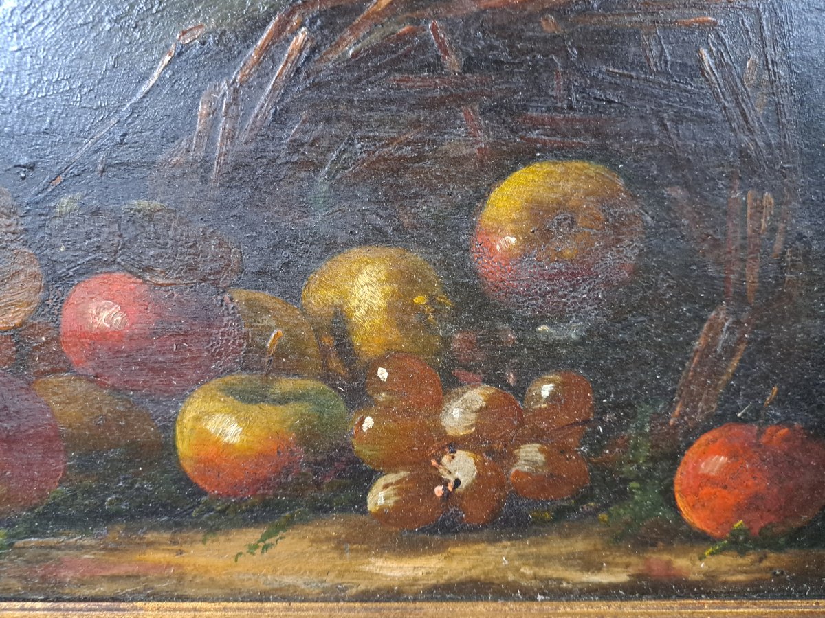 Nature Morte aux fruits et panier. Ecole française de la seconde moitié du XIXème.-photo-4