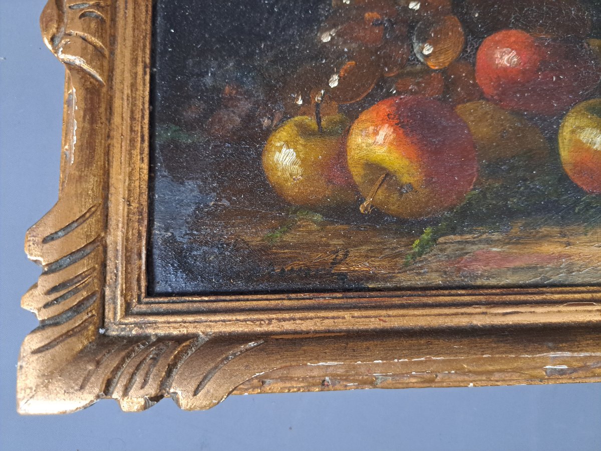 Nature Morte aux fruits et panier. Ecole française de la seconde moitié du XIXème.-photo-1