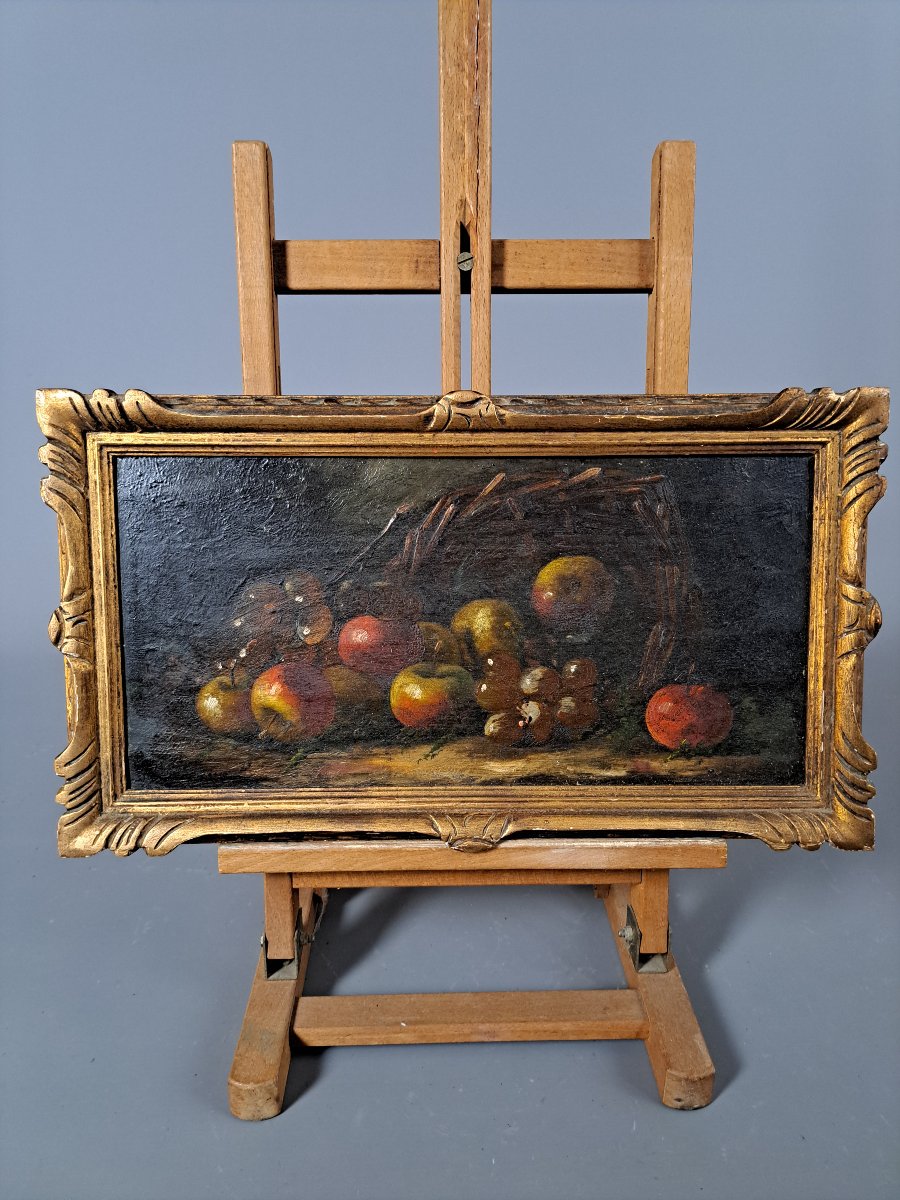 Nature Morte aux fruits et panier. Ecole française de la seconde moitié du XIXème.-photo-2