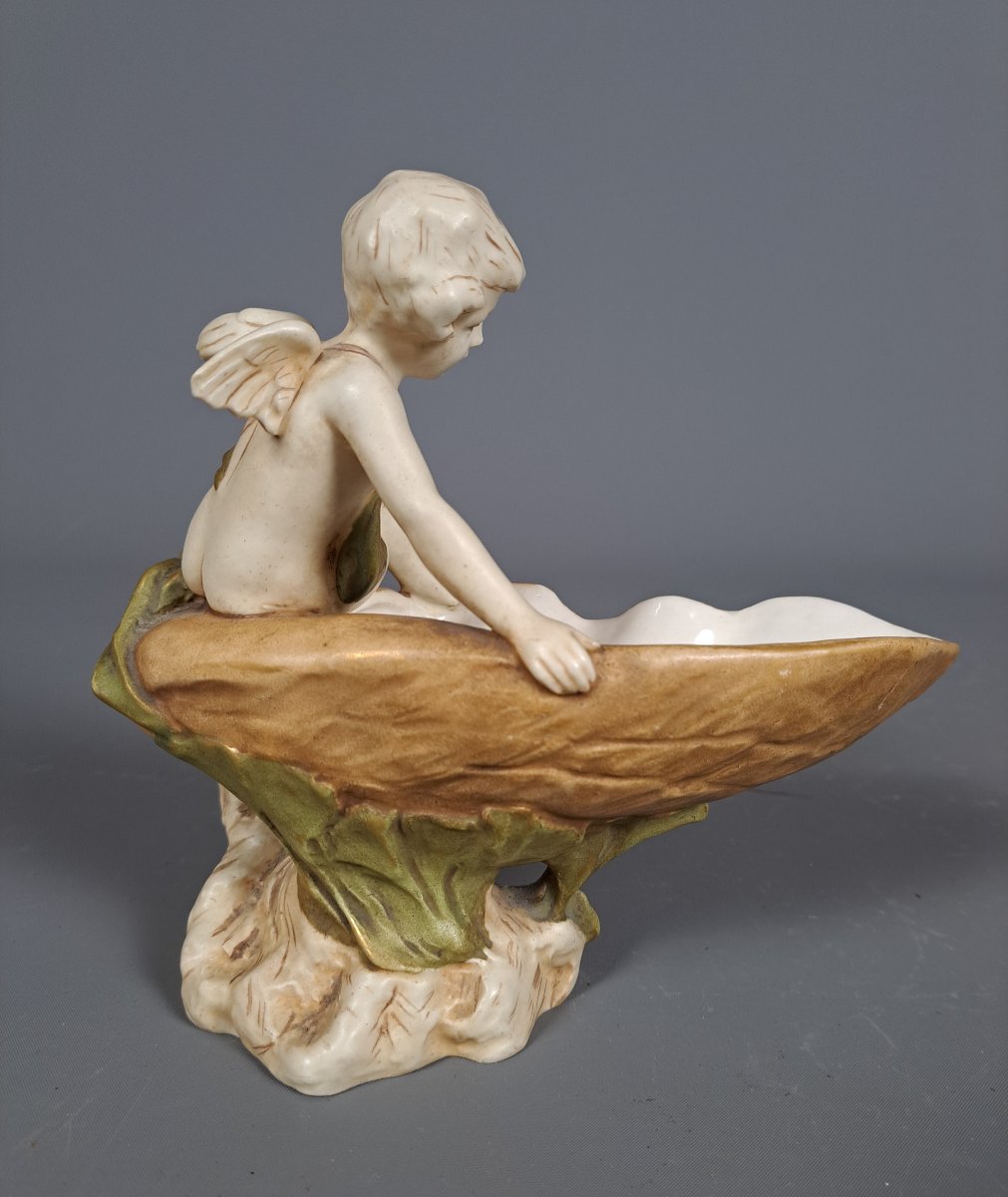 Coupe vide poche Royal Dux , "Ange sur le rebord d'un coquillage"-photo-3