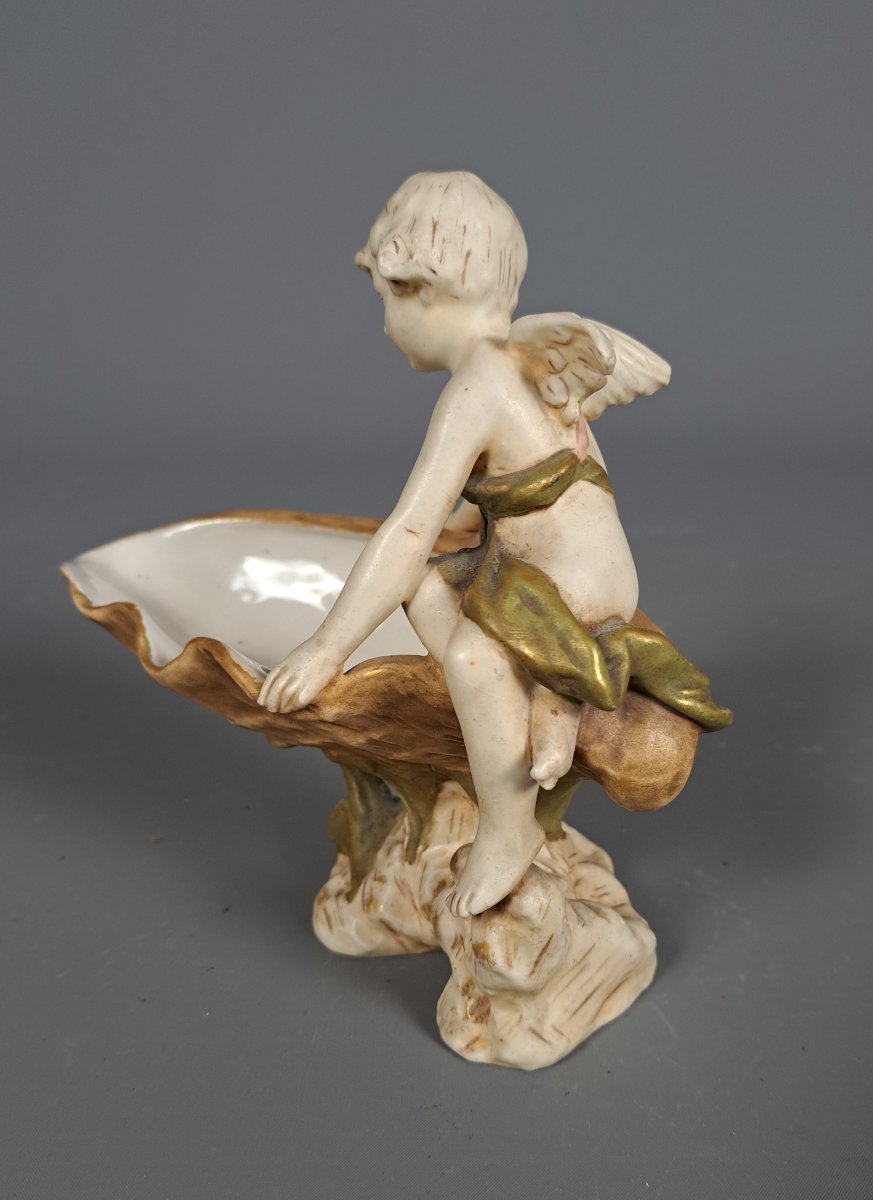 Coupe vide poche Royal Dux , "Ange sur le rebord d'un coquillage"-photo-3