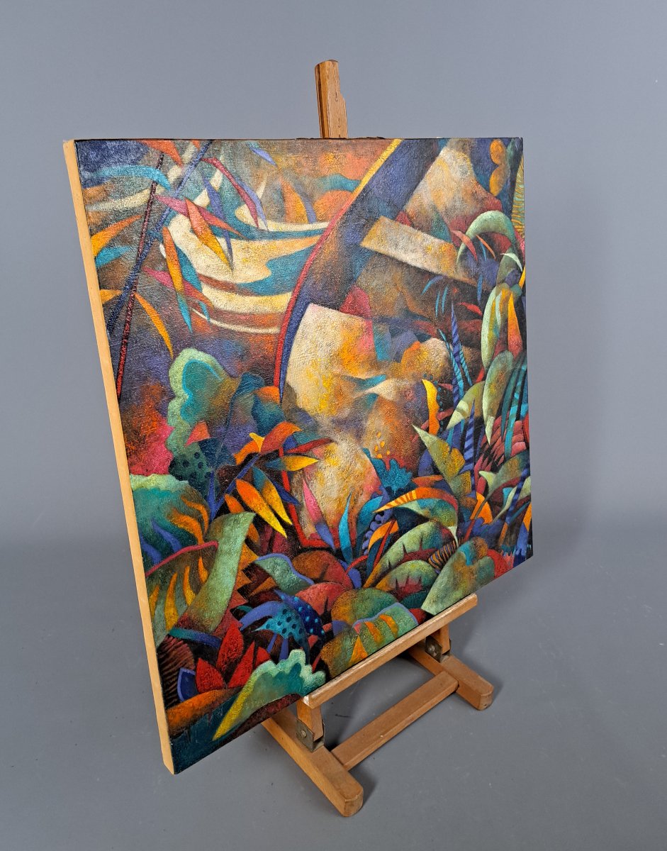 Oil On Canvas. Modern School In The Cubo-futurist Style Of The Early 20th Century.-photo-3