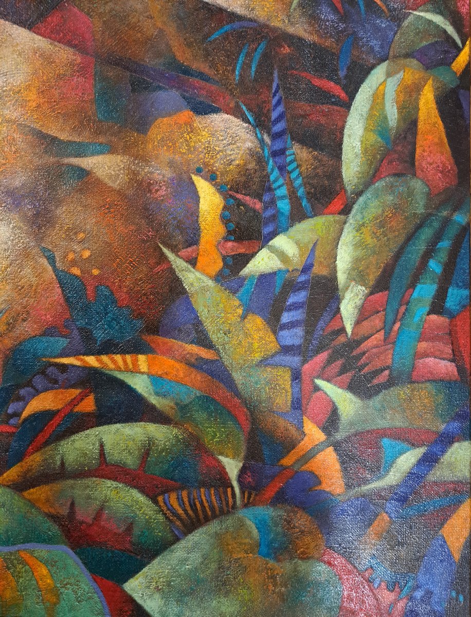 Oil On Canvas. Modern School In The Cubo-futurist Style Of The Early 20th Century.-photo-4