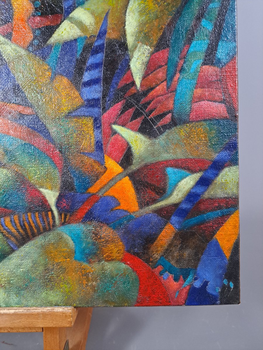 Oil On Canvas. Modern School In The Cubo-futurist Style Of The Early 20th Century.-photo-1