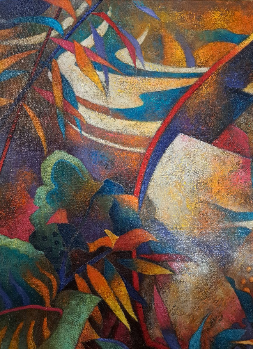 Oil On Canvas. Modern School In The Cubo-futurist Style Of The Early 20th Century.-photo-2