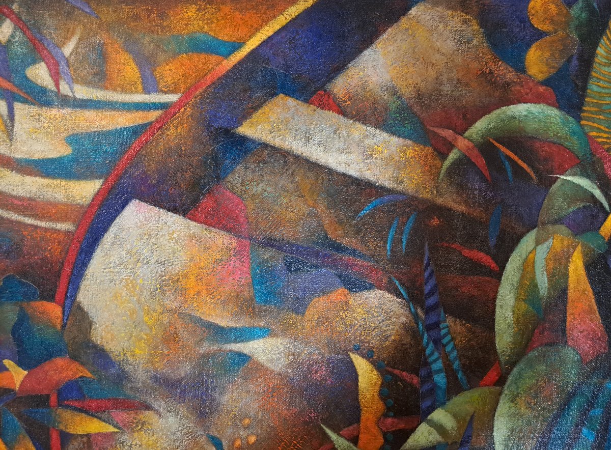 Oil On Canvas. Modern School In The Cubo-futurist Style Of The Early 20th Century.-photo-3