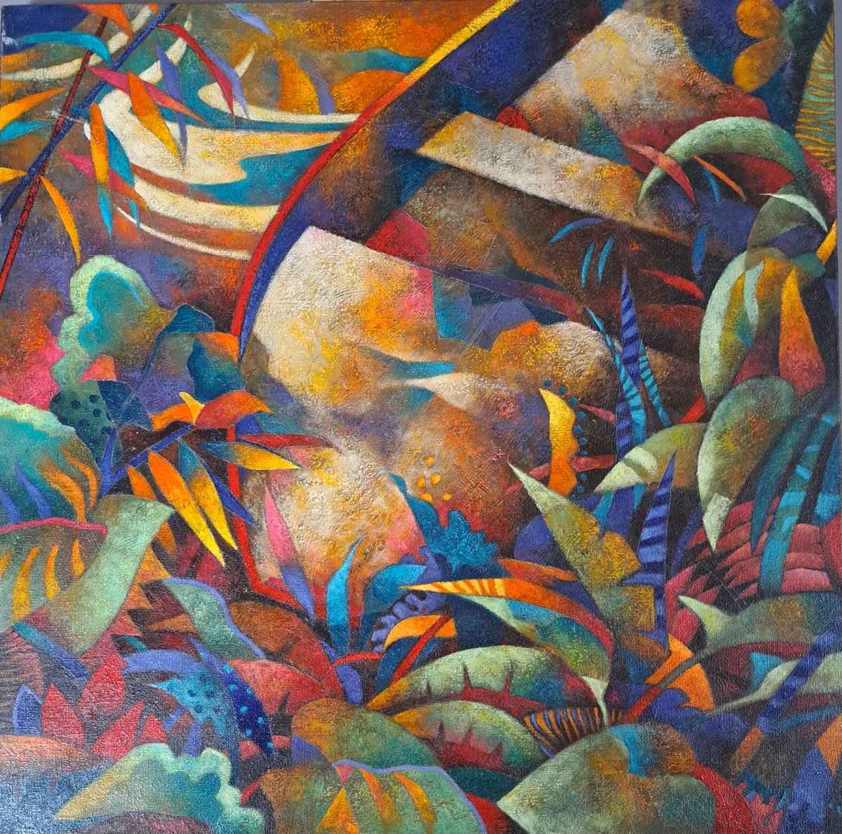 Oil On Canvas. Modern School In The Cubo-futurist Style Of The Early 20th Century.